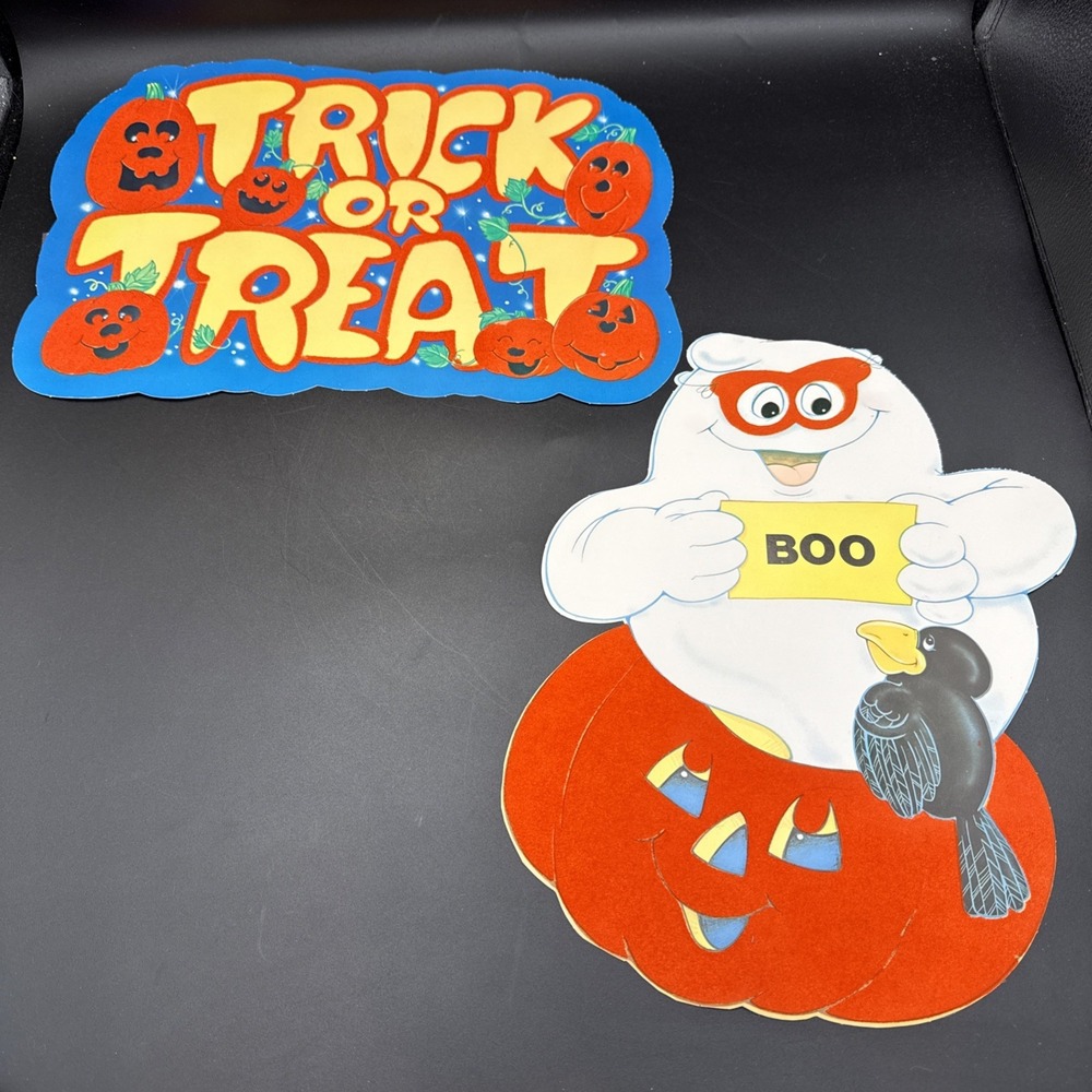 Lot of 2 Halloween Die Cuts Flocked On One Side, Double Sided